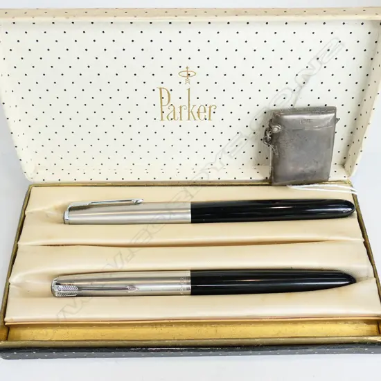 2 PARKER FOUNTAIN PENS + STG SILVER VESTA CHESTER 1915 18 GM