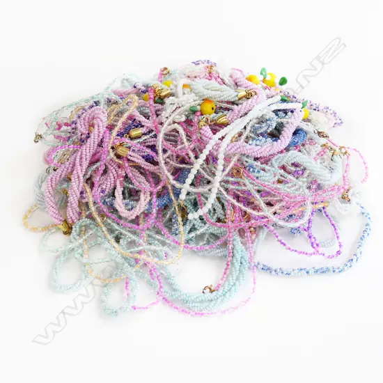 BOX OF VINTAGE CZECH GLASS BEAD NECKLACES; AS NEW, OLD STOCK 