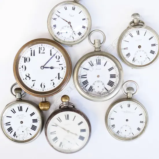 7 ANTIQUE OPEN FACED POCKET WATCHES