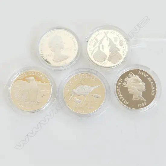 5 NZ SILVER $1 PROOF COINS