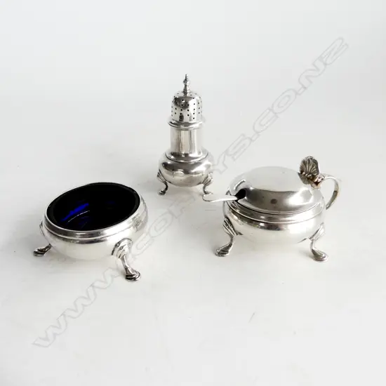 3 STG SILVER CONDIMENTS LONDON 1935 202 GRM ONE LINER BROKEN
