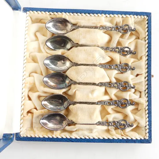SET OF 6 STG SILVER TEASPOONS NORWAY, CASED 54 GM