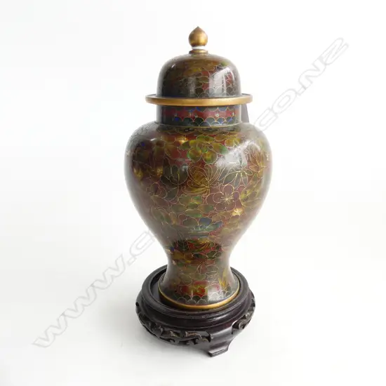 LIDDED CLOISONNE GINGER JAR H.230mm ON STAND