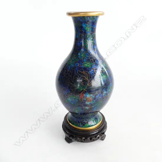 BLUE CLOISONNE VASE H.230mm ON STAND