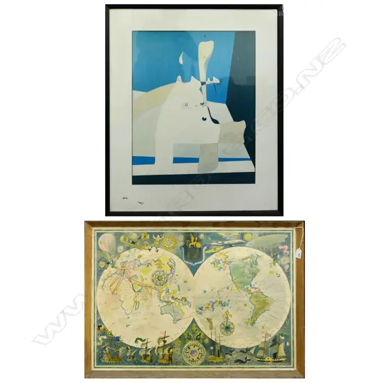 2 LG PRINTS; TAI AIRLINES 530x740mm, JOAN MIRO 'FLAME IN SPACE' 595x460mm