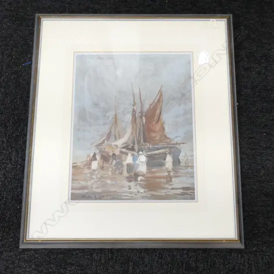 BLYTHE FLETCHER UNTITLED FISHING BOATS DUTCH ,WATERCOLOUR ON PAPER,SIGNED , 360X280mm