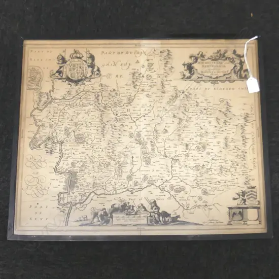 ANTIQUE ETCHING; MAP OF HERTFORDSHIRE C.1647 455x560mm