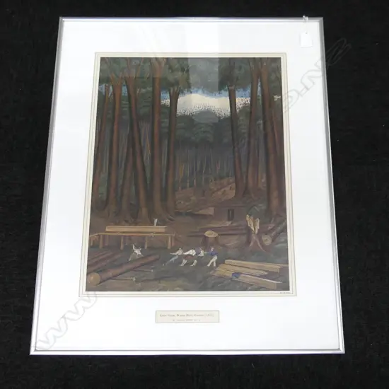CHARLES HEAPHY. ' KAURI FOREST WAIROA RIVER,KAIPARA (1839)', COLOURED PHOTO LITHO, 490X380mm