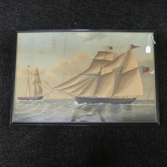 1850 WATERCOLOUR & INK SHIPPING SCENE Clipper off Amsterdam 440 x 690mm restoration 