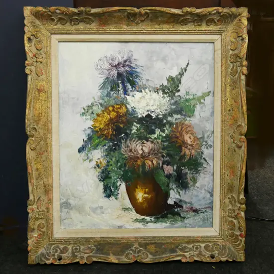 SIGNED STILL LIFE - VASE OF FLOWERS - OIL ON CANVAS 590x490mm