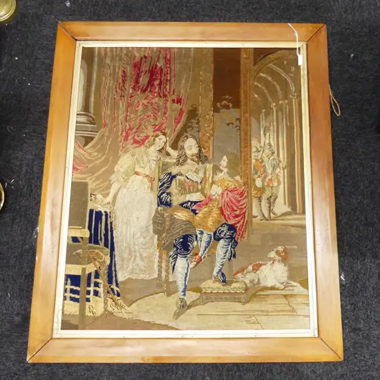EMMA GASKIN, CHARLES 2ND IN COURT, TAPESTRY HAND WOVEN WITH PROVENANCE TO 1880. 870X700mm