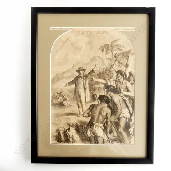 THE BRITISH WORKMAN' ORIGINAL BOOK ILLUSTRATION (MAORI THEMED) DATED MAY 1863, FRAMED WITH FULL STORY TO THE BACK,390X28