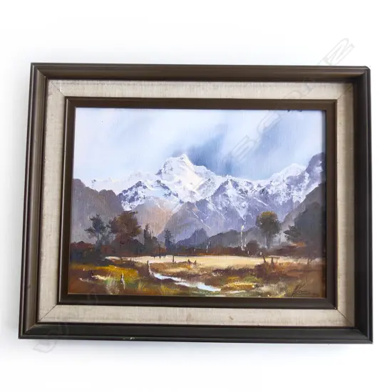 CHARLES McKENZIE 'MT TASMAN' OIL ON BOARD 1980 290x400mm