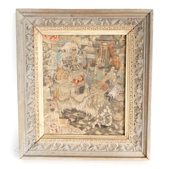 VINTAGE DETAILED BALINESE PAINTING ON CANVAS, 345 X 250mm