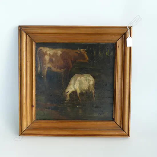 ANTIQUE OIL ON BOARD, COW & GOAT, SIGNED CARPENTIER 295x295mm