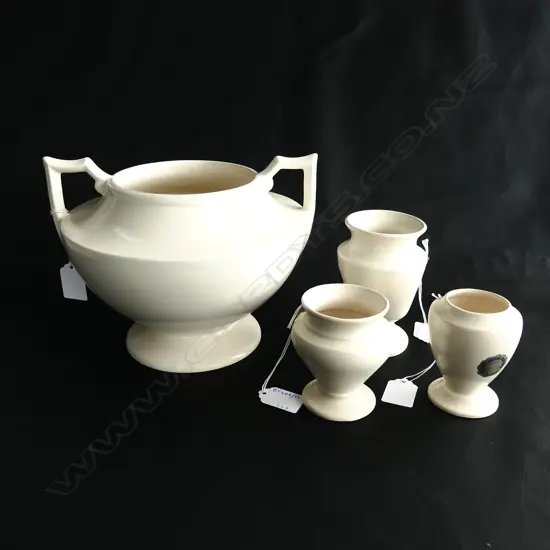 LARGE WHITE TITIAN STUDIO VASE H180MM & 3 SMALL TITIAN WHITE VASES