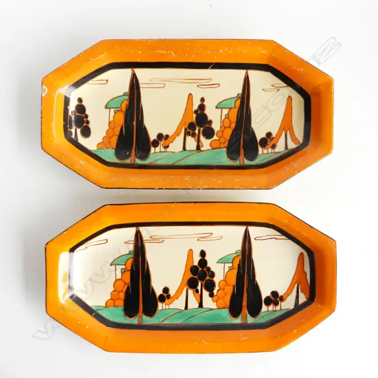 PR CLARICE CLIFF BIZARRE FANTASQUE ELONGATED OCTAGONAL DISHES minor faults160x300mm