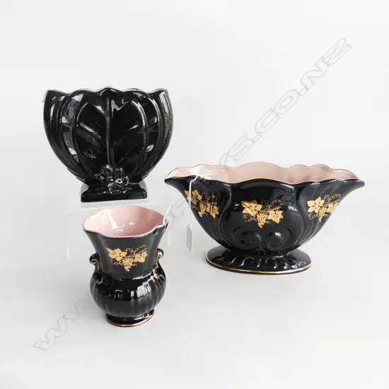 3 TITIAN STUDIO PINK & BLACK VASES TALLEST H160MM