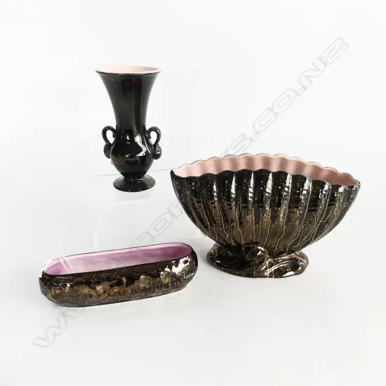 3 TITIAN STUDIO PINK & BLACK VASES TALLEST H160MM