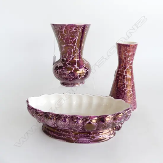 3PCS TITIAN MARBLIZED ROUGE VASES H200MM 190MM & 80MM