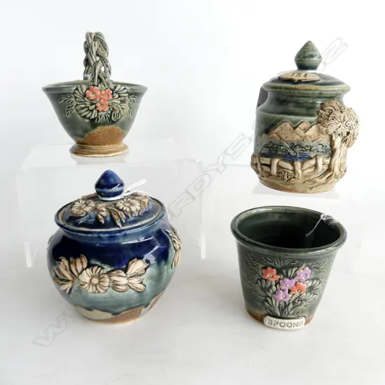 4PCS NZ STUDIO POTTERY TEA CADDY H130MM HONEY JAR BASKET & SPOON HOLDER