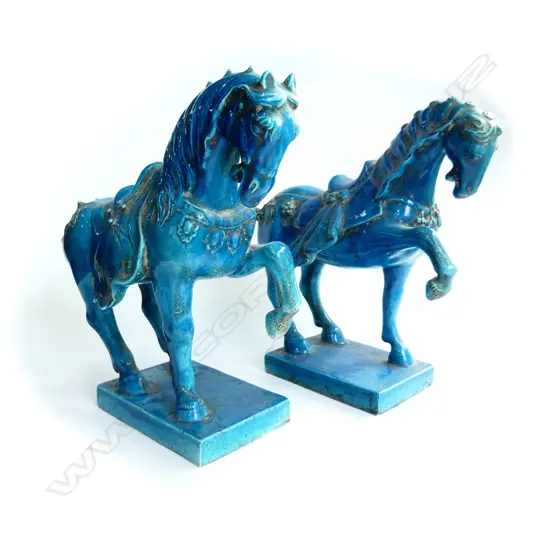 PR ITALIAN BLUE GLAZED HORSES H.290mm repairs to one