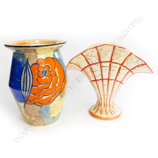 2 DECO VASES; FAN SHAPED & ROYAL STAFFORDSHIRE H.200mm