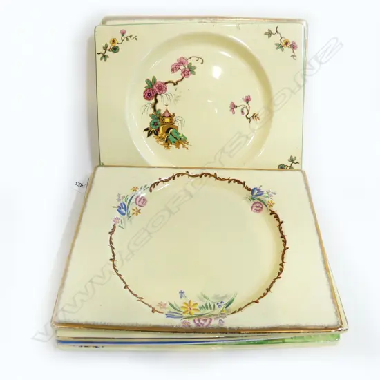 7 DECO DINNER PLATES, VARIOUS FLORAL DESIGNS, 'THE BIARRITZ' ROYAL STAFFORDSHIRE, SOME CRAZING