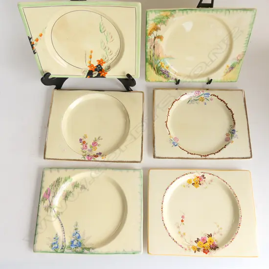 6 DECO DINNER PLATES, VARIOUS FLORAL DESIGNS, 'THE BIARRITZ' ROYAL STAFFORDSHIRE, 1 CRAZED