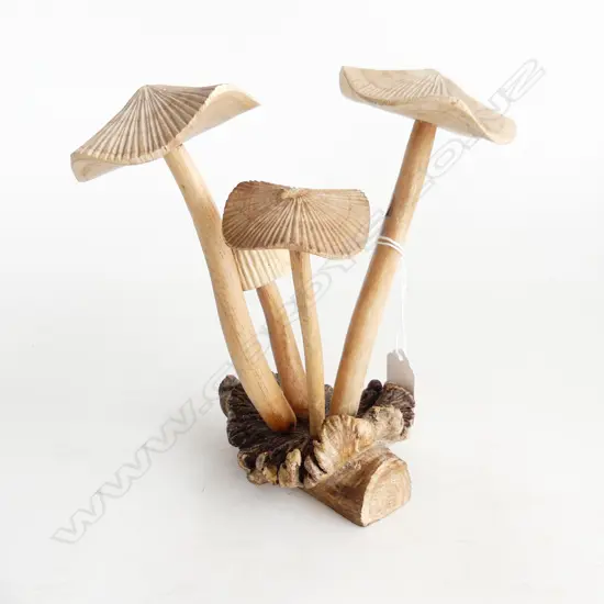 DACTYLANTHUS (WOOD ROSE) w. 4 CARVED WOODEN MUSHROOMS H.190mm