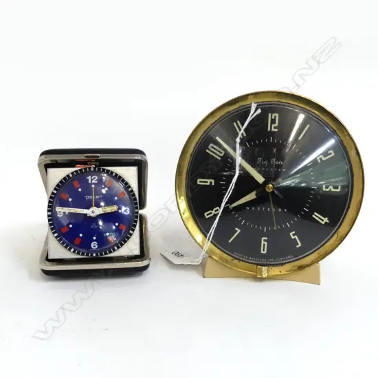 2 CLOCKS; BIG BEN REPEATER not working, MADE IN SCOTLAND (DIA 120mm) & GERMAN PETER TRAVEL CLOCK