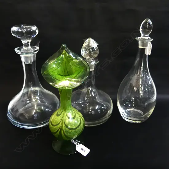 3 DECANTERS + GREEN JACK IN THE PULPIT VASE H.260mm