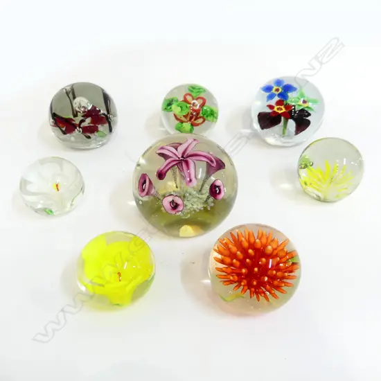 8 ASST. FLORAL PAPERWEIGHTS LARGEST HOKITIKA GLASS 80mm dia