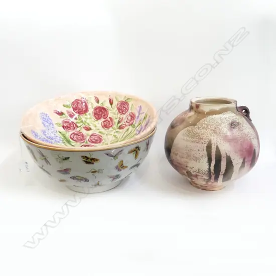 2 LG BOWLS 360mm dia + STUDIO POTTERY VASE H.230mm