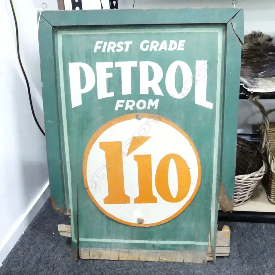 VINTAGE DOUBLE SIDED PETROL SIGN - FAULTS 835x610mm