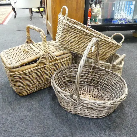 4 WOVEN CANE BASKETS