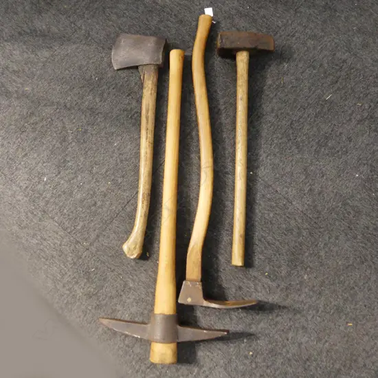 4 HAND FORGED TOOLS; AXES ETC L.900mm
