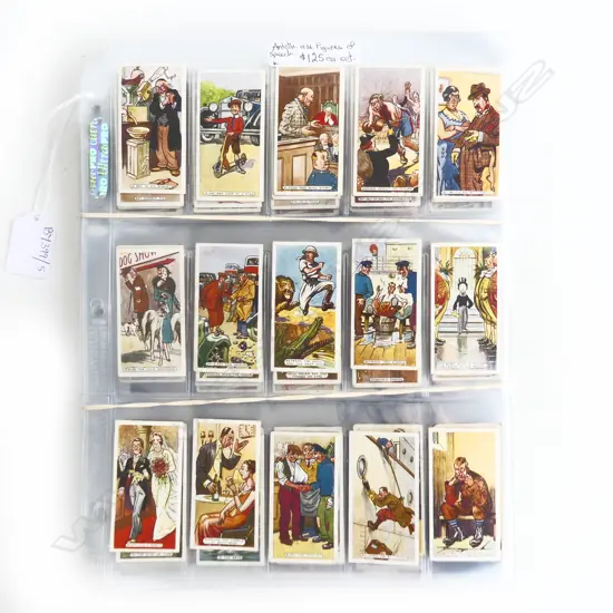 CIGARETTE CARDS; NOVELTY: FIGURES OF SPEECH, B'DAY, STAMPS ETC (some sets)