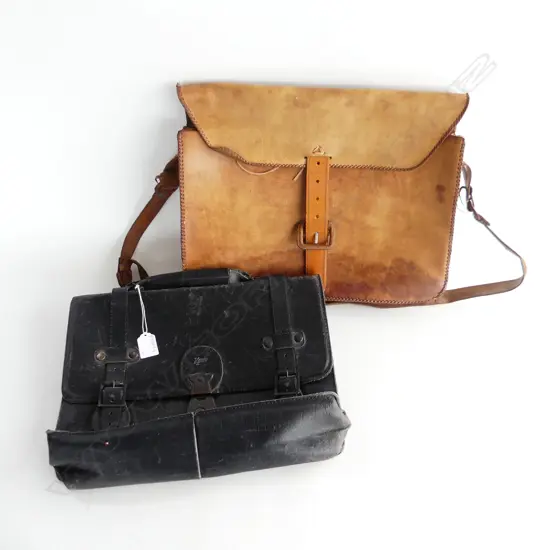 2 VINTAGE LEATHER SATCHELS W.360mm