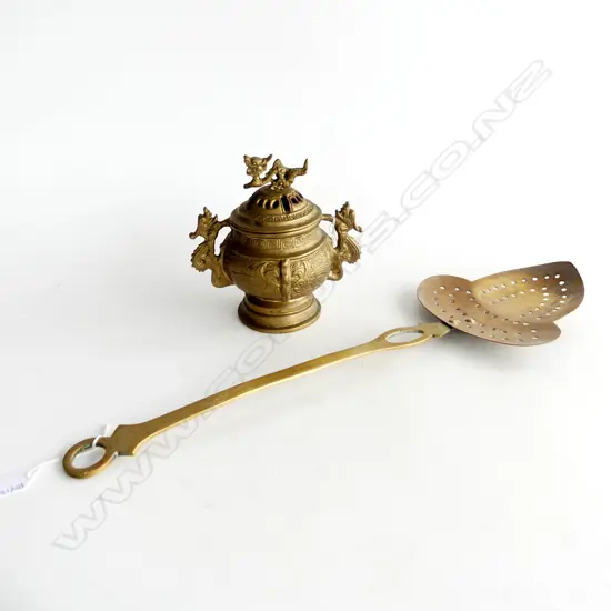 2 PCES BRASS; SPADE TOOL L.565mm & INCENSE BURNER