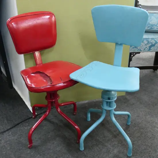 2 RETRO OFFICE CHAIRS; RED & BLUE