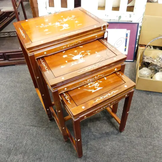 SET 3 MOP INLAID ROSEWOOD TABLES HIGHEST H660MM