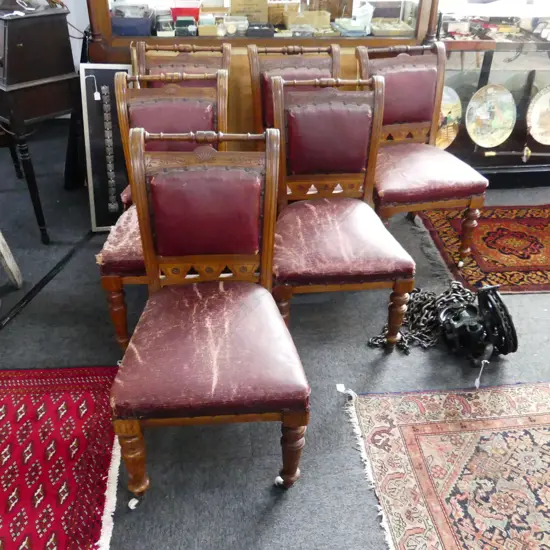 6 EDWARDIAN DINING CHAIRS IN RED LEATHER