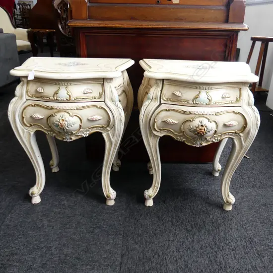 PR ORNATE PAINTED BEDSIDE CABINETS