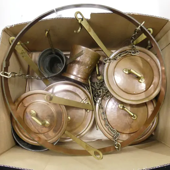 HANGING COPPER POTS w HANGING RING & CHAIN