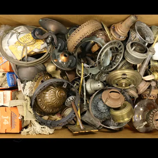 BOX LOT ASST. KEROSENE LAMP PARTS