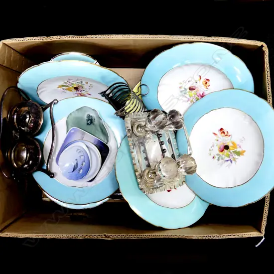 BOX LOT VICTORIAN DESSERT SERVICE ETC