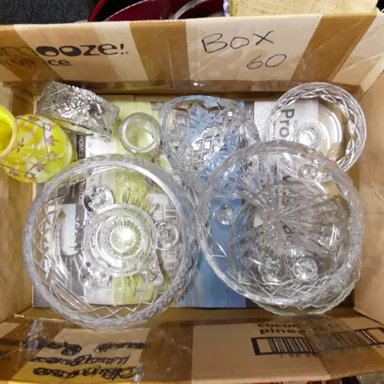 BOX LOT OF CRYSTAL BOWLS GLASS ETC