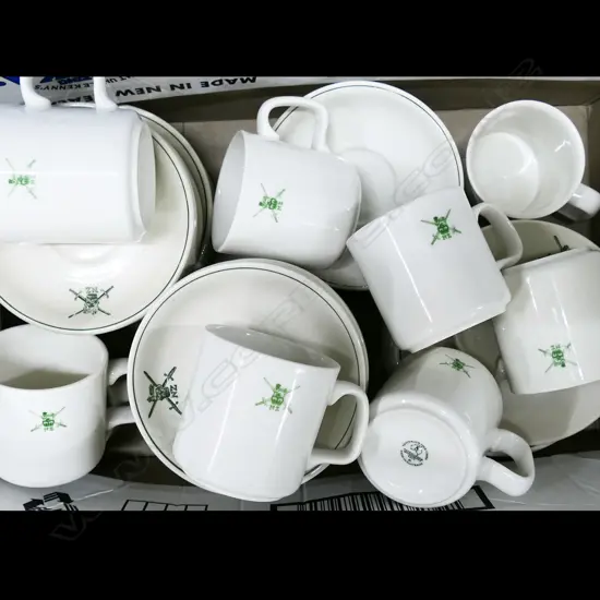 BOX LOT ASST. CROWN LYNN NZ ARMY CUPS & SAUCERS