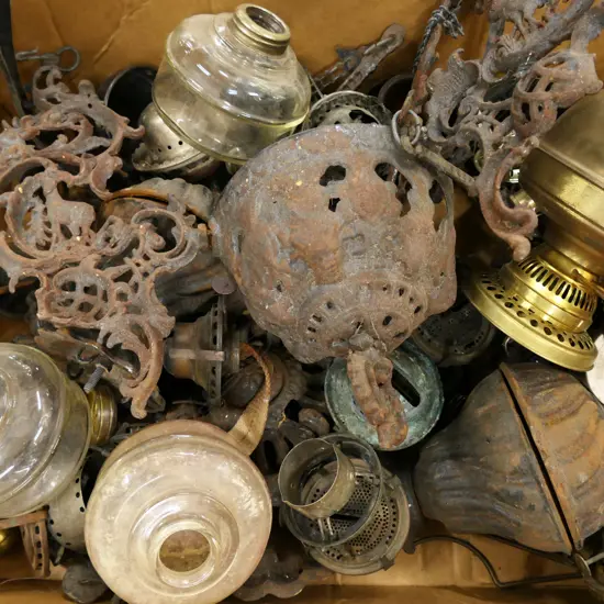 BOX LOT ASST. KEROSENE LAMP PARTS